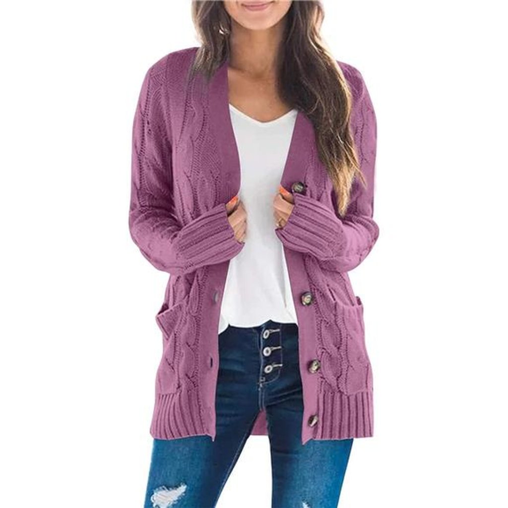Women's Long Sleeve Knit Cardigan Sweater Purple